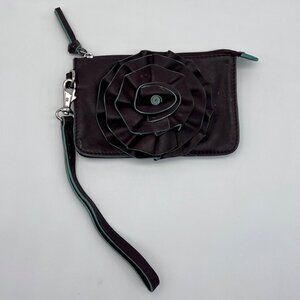 ILI New York Leather Wristlet Wallet Clutch Dark Brown Plum Rosette